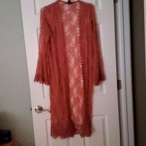 Pink net open front dress